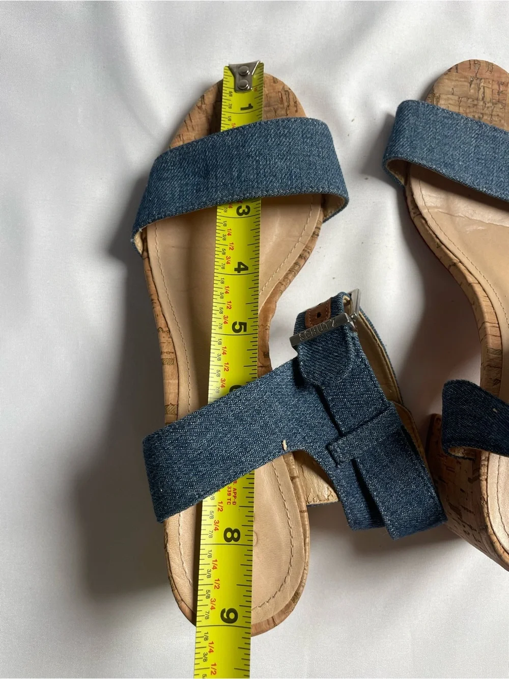 SCHUTZ Denim Cork Wedge Sandals - Dark Blue